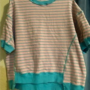 Casual Striped Women's Tunic in Pink and Teal